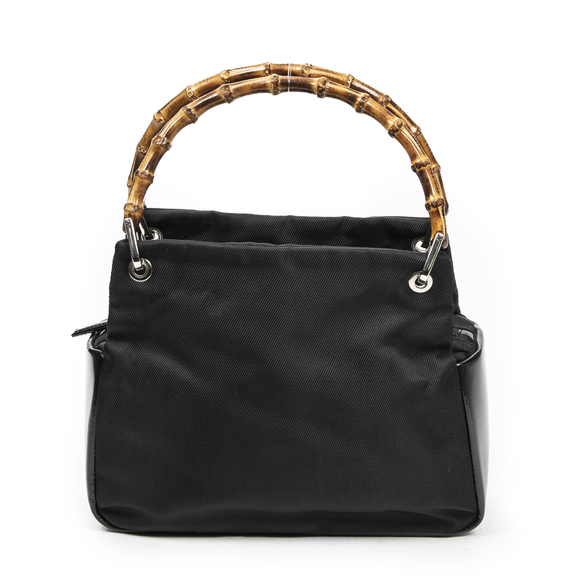Gucci Handbags - Gucci Small Bamboo Square Tote in Black Nylon Canvas